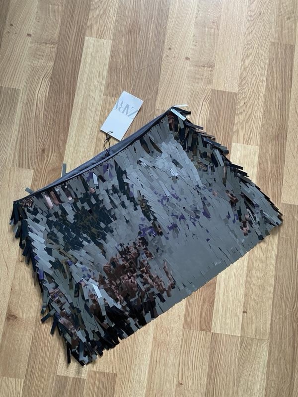 Zara Black Sequin Fringe Mini Skirt NWT Size Large Party Holiday Statement Skirt